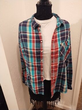 Maurices Plaid Button-Down Shirt - Teal, Red & Navy